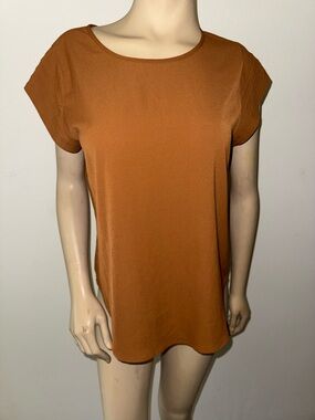 Lily White Short Sleeve Scoop Neck Top in Rust Orange